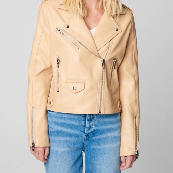 Blank NYC Moto Semi-Fit Jacket In Head To Toe Zipper Jacket Cream NWT 198 S - Picture 5 of 11